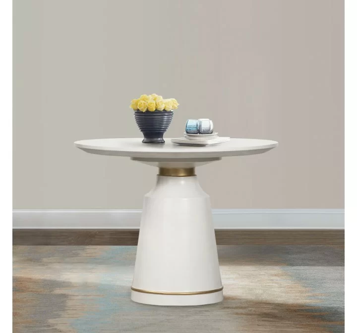Pinni White Concrete Round Dining Table with Bronze Painted Accent