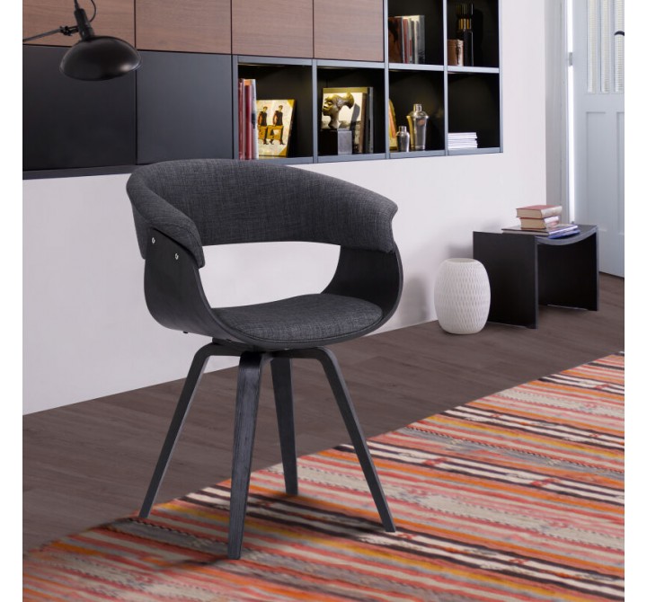 Armen Living Summer Contemporary Dining Chair In Black Brush Wood Finish And Charcoal Fabric