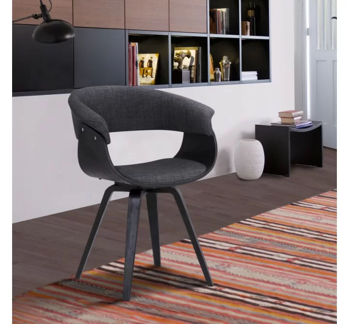 Armen Living Summer Contemporary Dining Chair In Black Brush Wood Finish And Charcoal Fabric