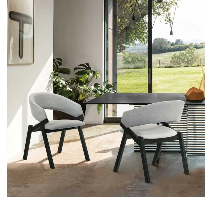Armen Living Talulah Gray Fabric and Black Veneer Dining Side Chairs