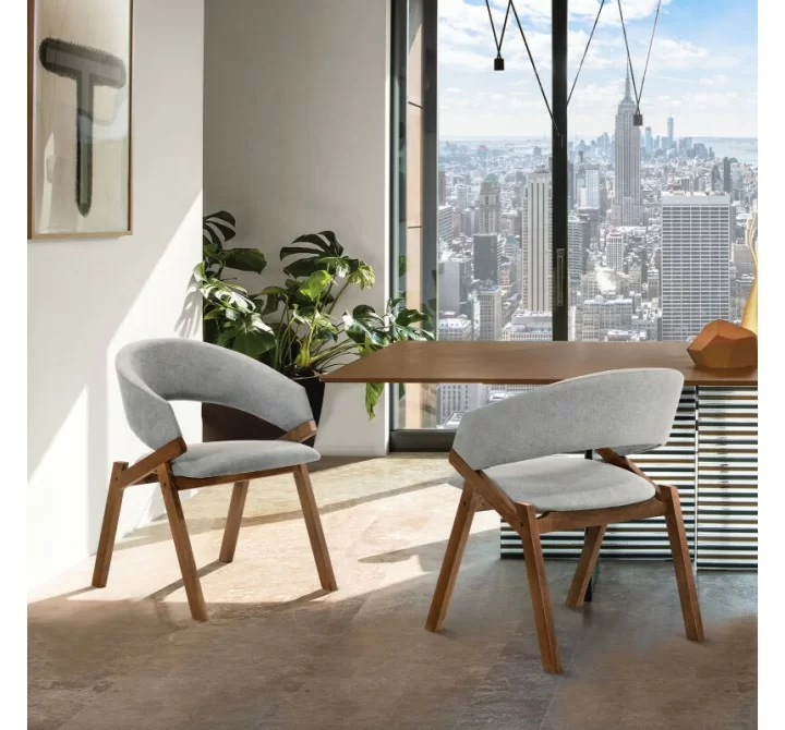 Armen Living Talulah Gray Fabric and Walnut Veneer Dining Side Chairs