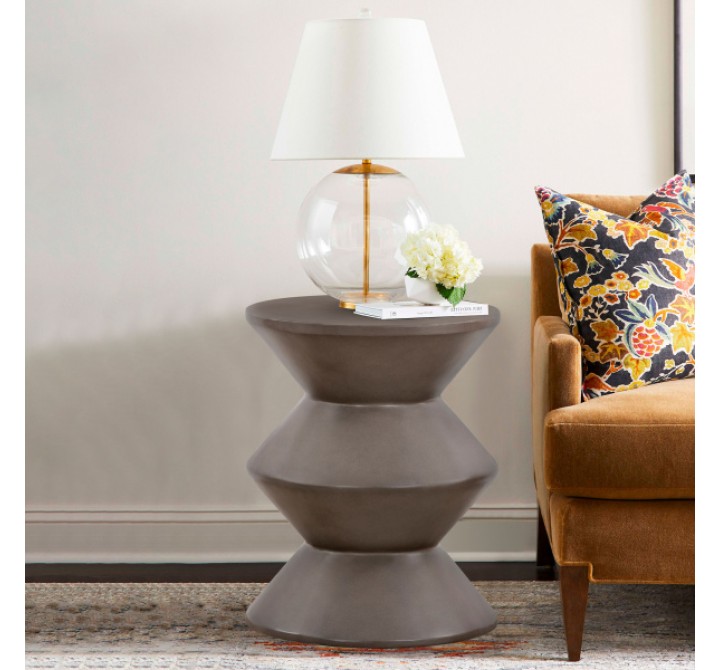 Armen Living Lizzie Concrete Indoor Outdoor Accent Stool End Table Lifestyle 