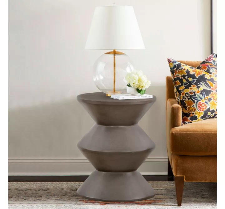 Armen Living Lizzie Concrete Indoor Outdoor Accent Stool End Table Lifestyle 