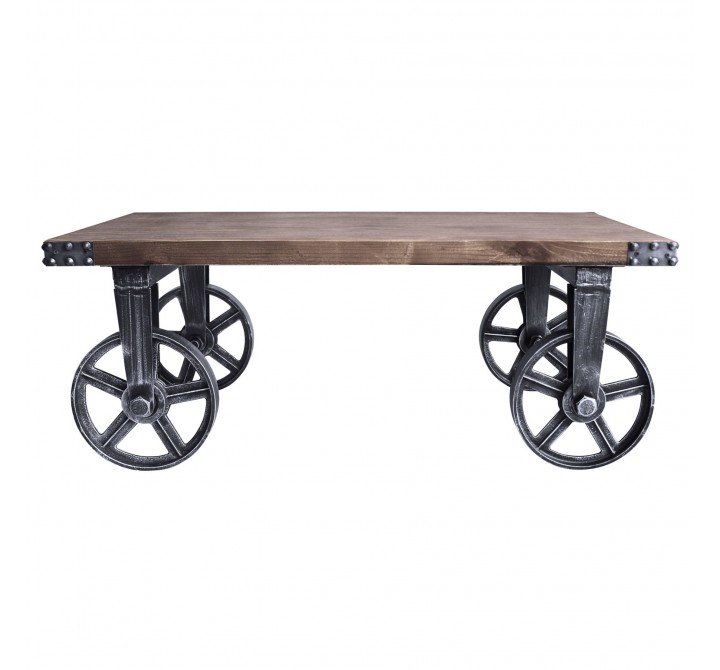 Trego Industrial Coffee Table in Industrial Grey and Pine Wood Top - Front