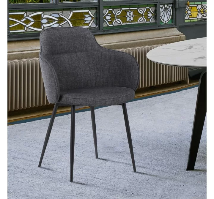 Tammy Contemporary Dining Chair in Black Powder Coated Finish and Charcoal Fabric