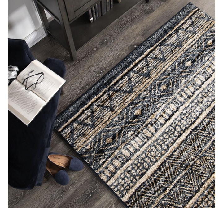 Togo Contemporary Area Rug in Blue/Gold - 1