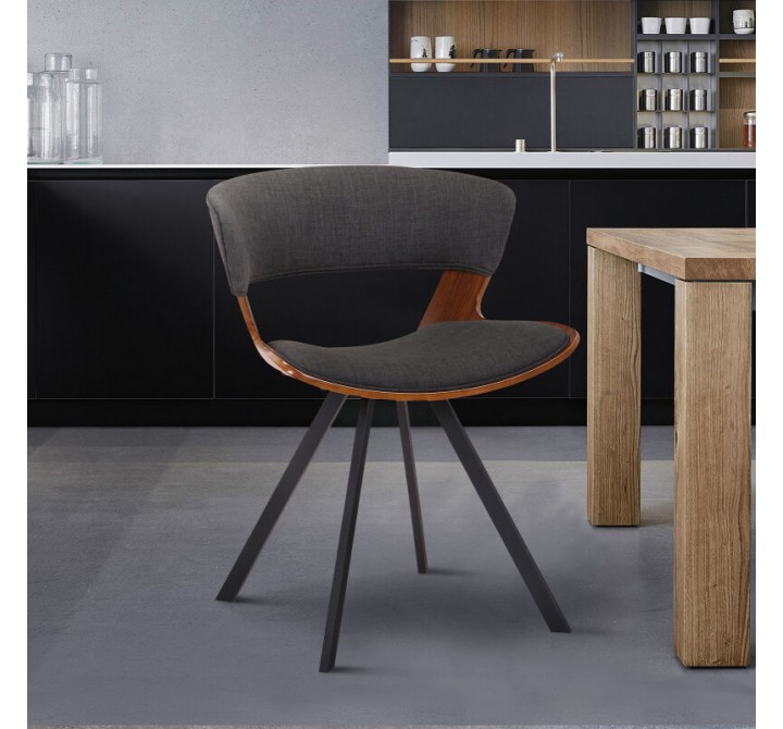 Armen Living Ulric Wood And Metal Modern Dining Room Accent Chair In Charcoal