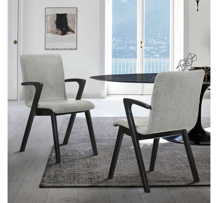 Armen Living Varde Mid-Century Gray Upholstered Dining Chairs In Black Finish