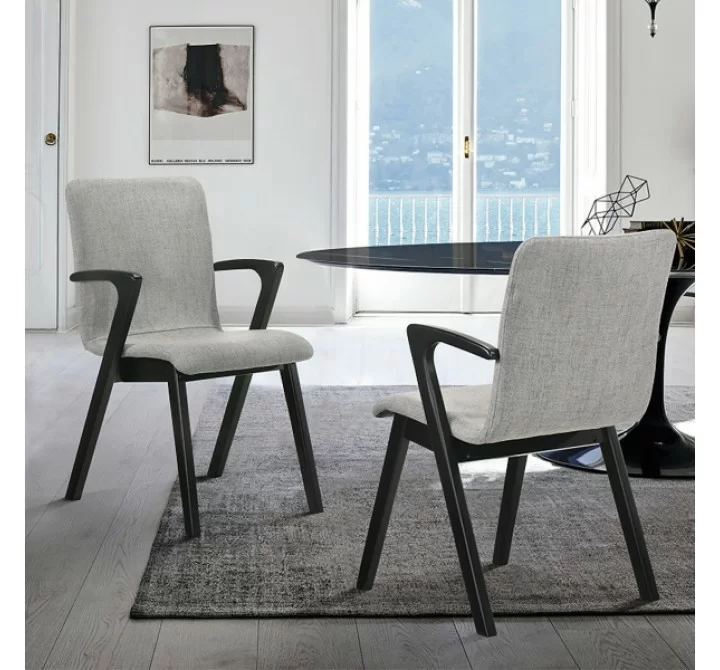 Armen Living Varde Mid-Century Gray Upholstered Dining Chairs In Black Finish