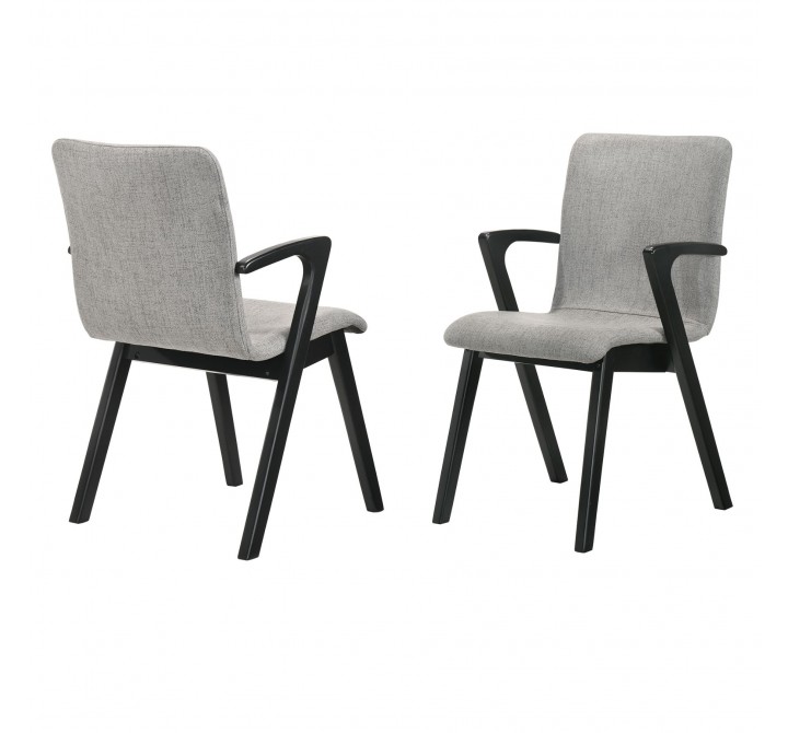 Varde Mid-Century Modern Dining Accent Chair with Black Finish and Grey Fabric - Set of 2