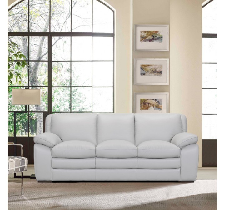 Armen Living Zanna Contemporary Sofa in Genuine Dove Gray Leather with Brown Wood Legs 