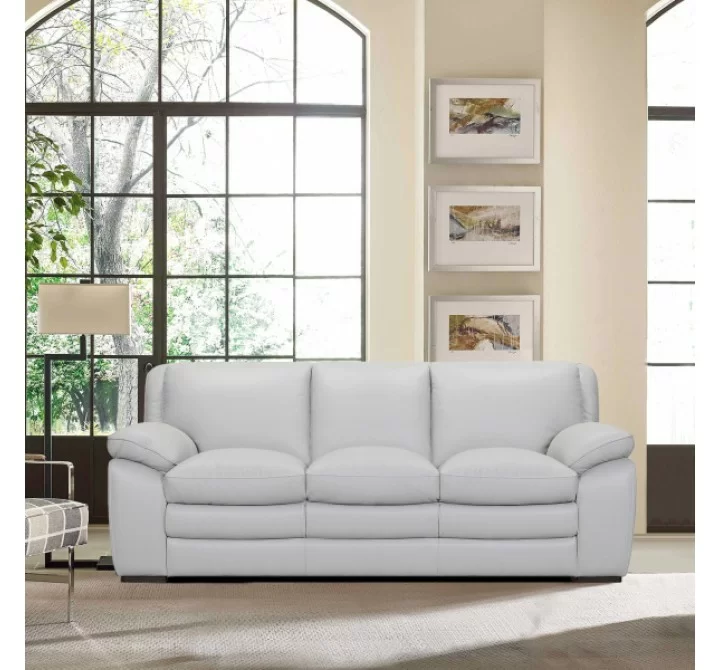 Armen Living Zanna Contemporary Sofa in Genuine Dove Gray Leather with Brown Wood Legs 