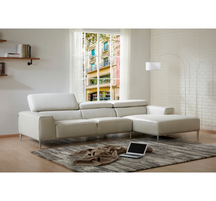 J&M Furniture Lecoultre Light Grey Leather Sectional RHF