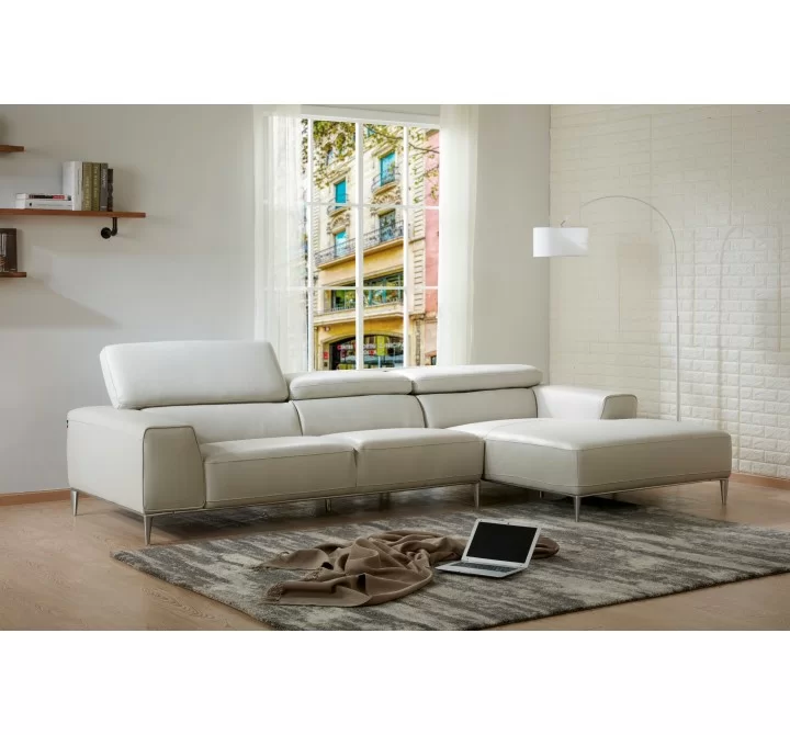 J&M Furniture Lecoultre Light Grey Leather Sectional RHF