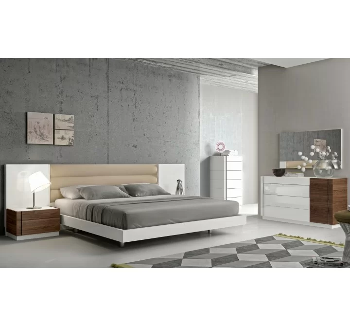 J&M Furniture Lisbon Natural White Lacquer Bed