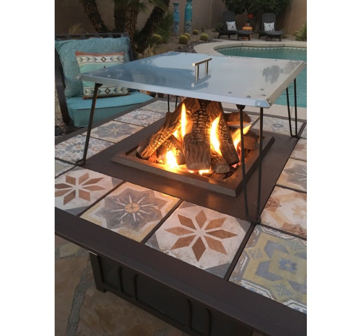 AZ Patio Heaters Heat Warden Fire Pit Heat Deflector in Stainless Steel - Lifestyle