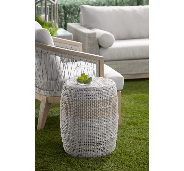 Essentials For Living Loom Accent Table in Taupe & White Flat Rope, Taupe Stripe - Lifestyle