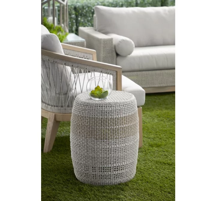 Essentials For Living Loom Accent Table in Taupe & White Flat Rope, Taupe Stripe - Lifestyle