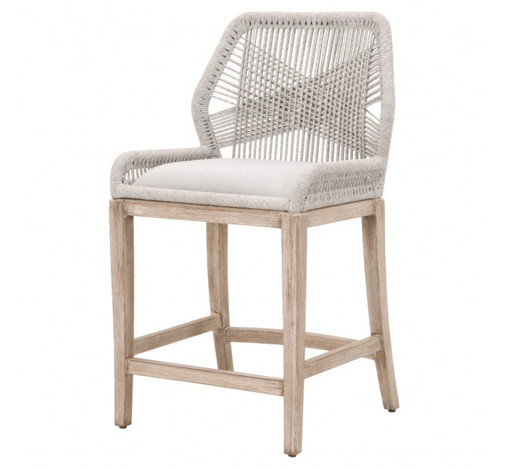 Essentials For Living Loom Counter Stool - Taupe & White Flat Rope, Performance Pumice, Natural Gray Mahogany - Front Side Angle