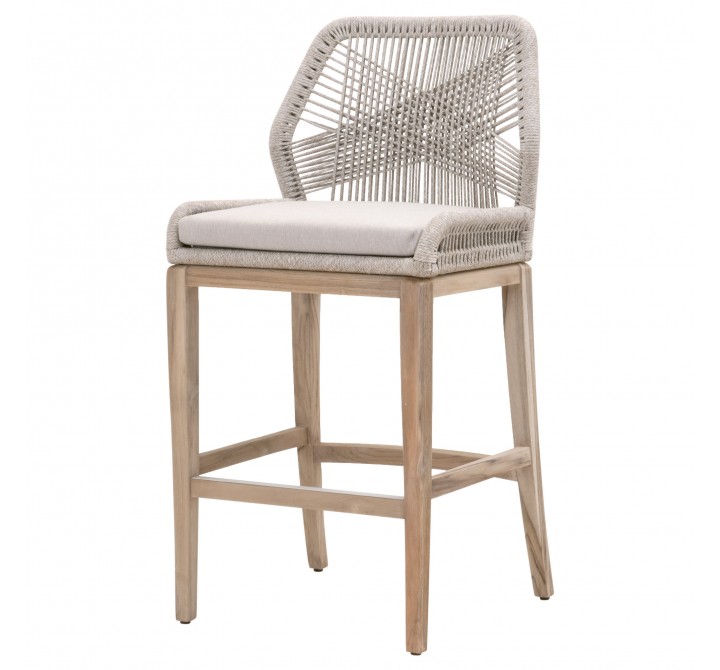 Essentials For Living Loom Outdoor Barstool in Taupe White Gray Teak - Front Side Angle