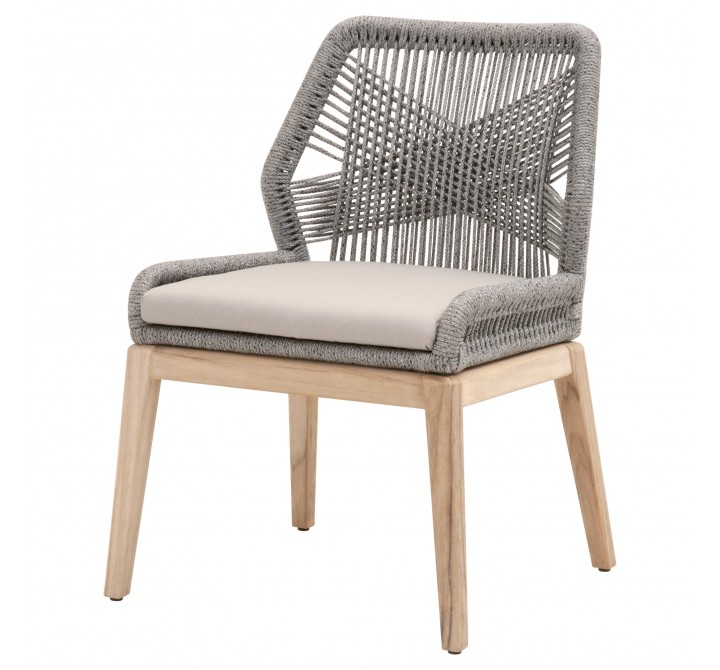Loom Outdoor Dining Chair - Platinum Gray Teak - Front Side Angle