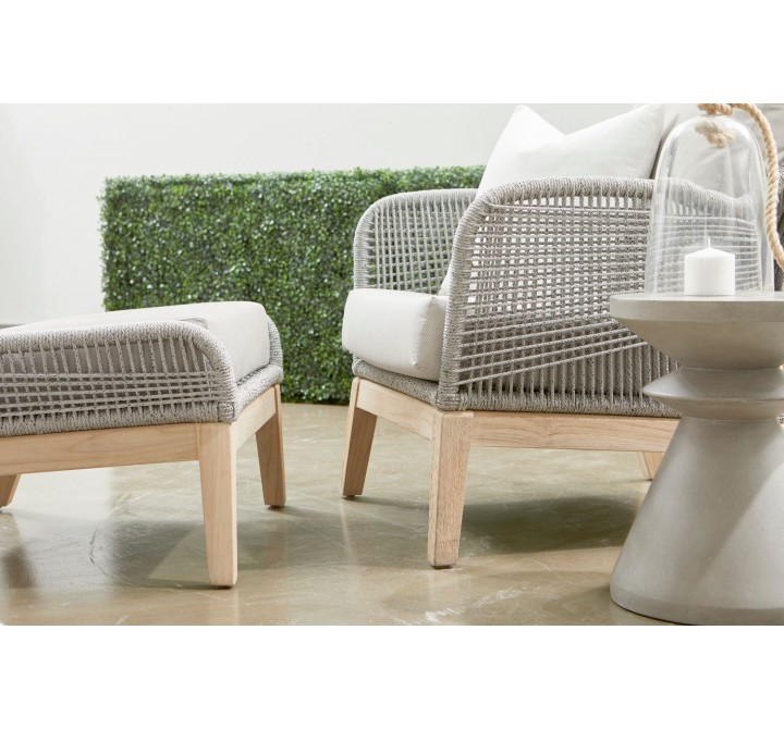Essentials For Living Loom Outdoor Club Chair with Footstool in Platinum Rope - Lifestyle