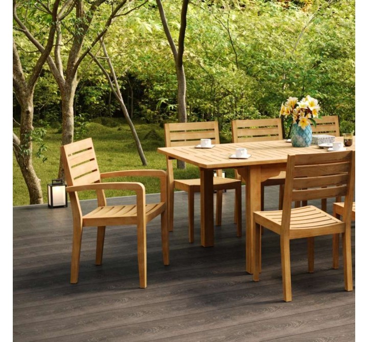 Lovel Teak Outdoor Dining Stacking Armchair (Set of 4) - Lifestyle 1