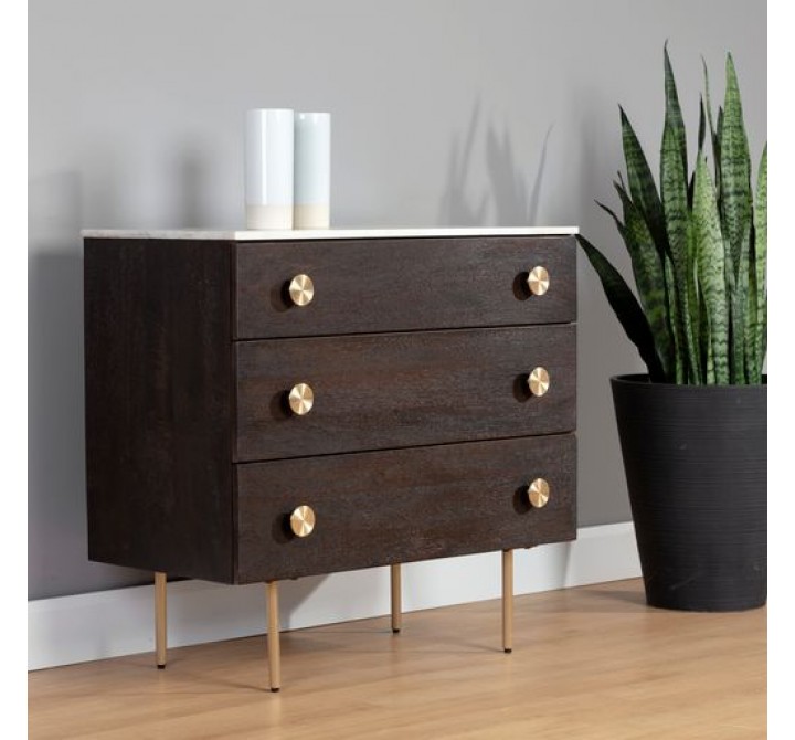 Sunpan Keely Dresser in White Marble-Dark Walnut - Lifestyle