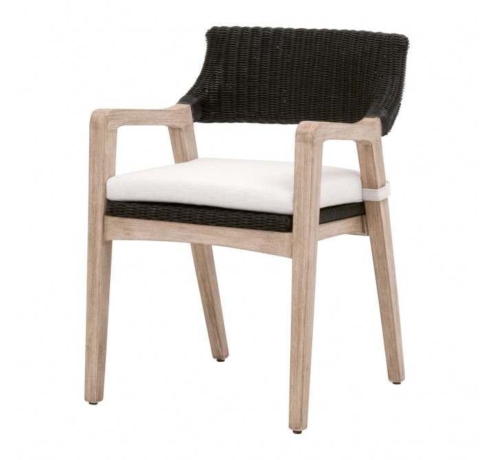 Essentials For Living Lucia Arm Chair - Black Rattan, Performance White Speckle, Natural Gray Mahogany - Front Side Angle