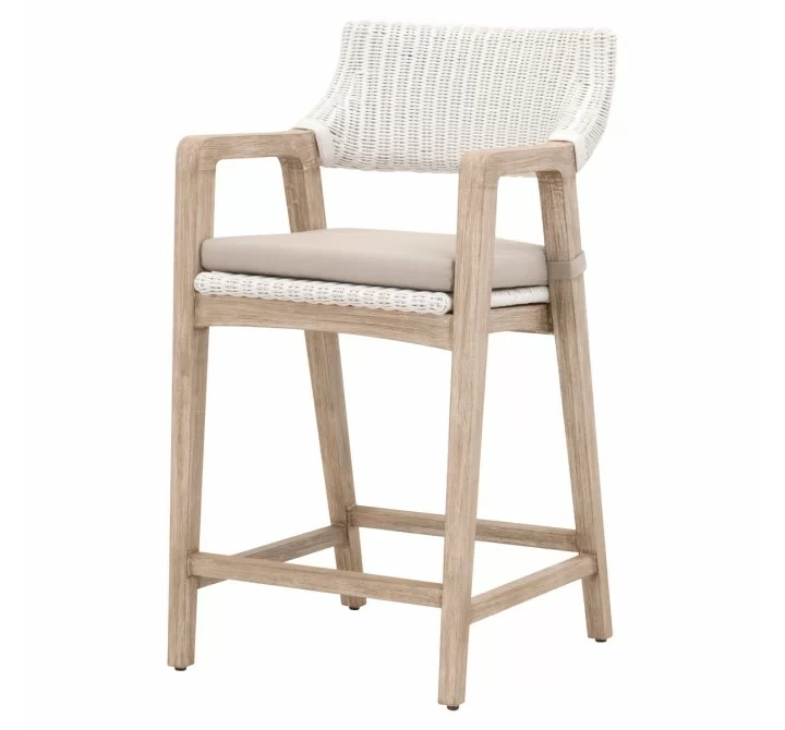 Essentials For Living Lucia Counter Stool - White Rattan, Light Gray - Front Side Angle