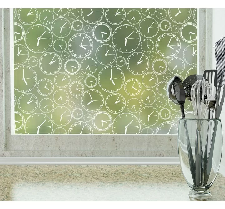 Odhams Press About Time Frosted Non-Adhesive Decorative Window Film - Privacy Cling Film