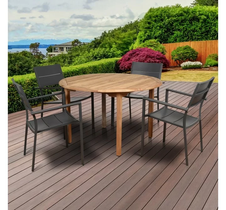 Amazonia Koningsdam 5 Piece Teak Round Patio Dining Set
