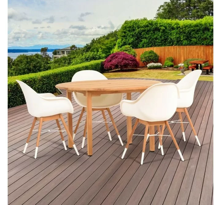 Amazonia Charlotte 5 Piece Teak Round Patio Dining Set - Lifestyle