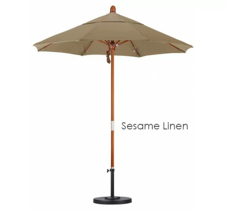 California Umbrella 7.5' Wood Market Umbrella Pulley Open Marenti Wood - Sunbrella
