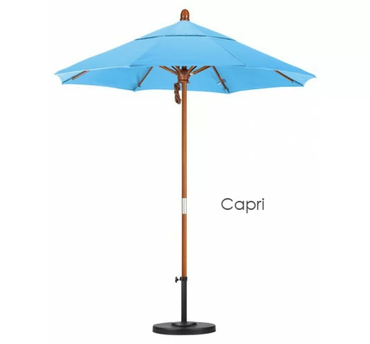 California Umbrella 7.5' Wood Market Umbrella Pulley Open Marenti Wood - Pacifica