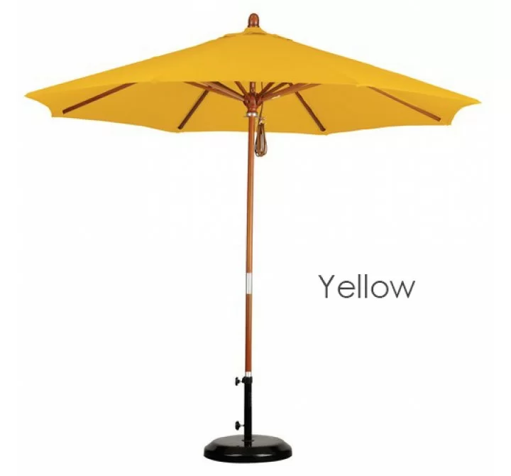 California Umbrella 9' Wood Market Umbrella Pulley Open Marenti Wood - Pacifica