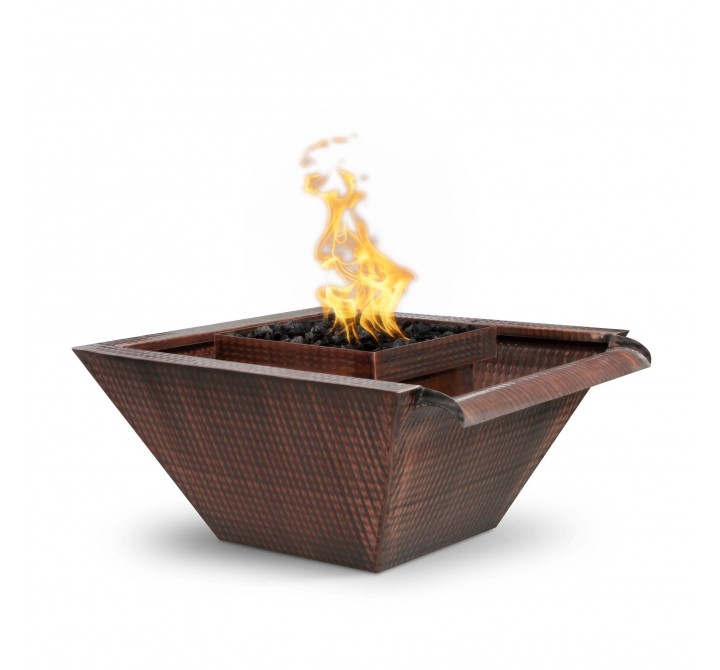 The Outdoor Plus Maya Hammered Copper Fire & Water Bowl - Wide Gravity Spill