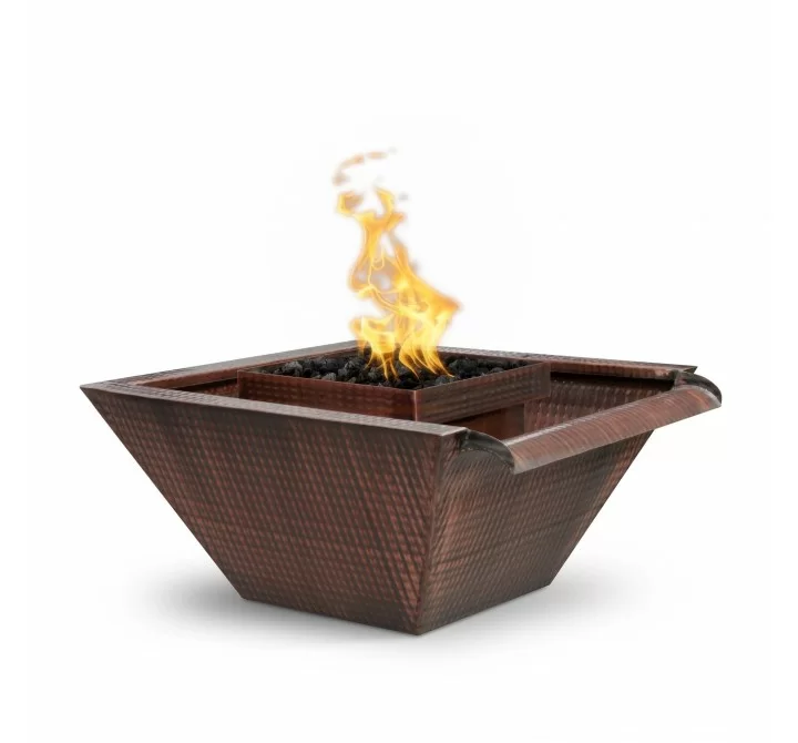 The Outdoor Plus Maya Hammered Copper Fire & Water Bowl - Wide Gravity Spill