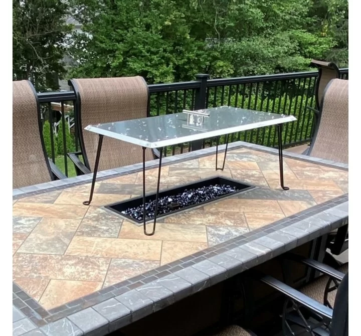 AZ Patio Heaters Heat Warden Rectangle Fire Pit Heat Deflector in Stainless Steel - Lifestyle