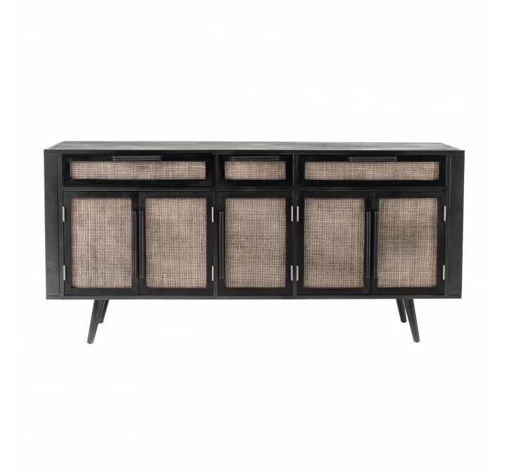 Nova Solo Nordic Mindi Rattan Buffet with 5 Doors, 3 Drawers - Front Angle