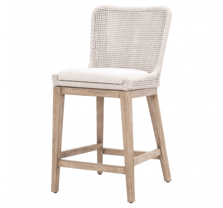 Essentials For Living Mesh Counter Stool, White Speckle Flat Rope, Performance White Speckle, Natural Gray Mahogany - Front Side Angle