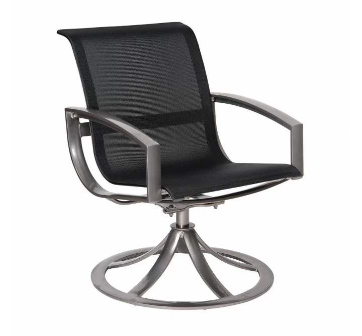 Woodard Metropolis Sling Swivel Dining Armchair - Angled