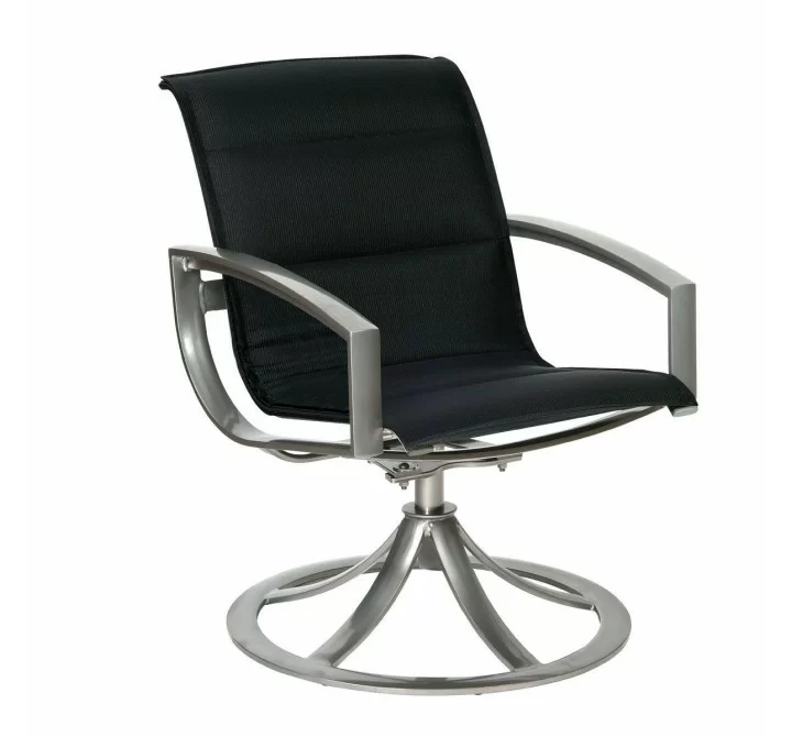 Woodard Metropolis Padded Sling Swivel Dining Armchair - Angled