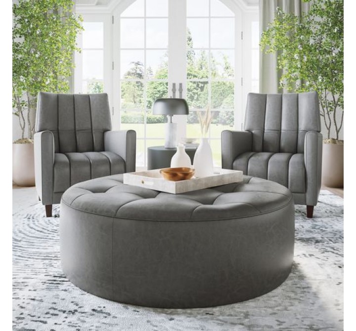 Sunpan Nilda Ottoman Vintage Charcoal Leather - Lifestyle