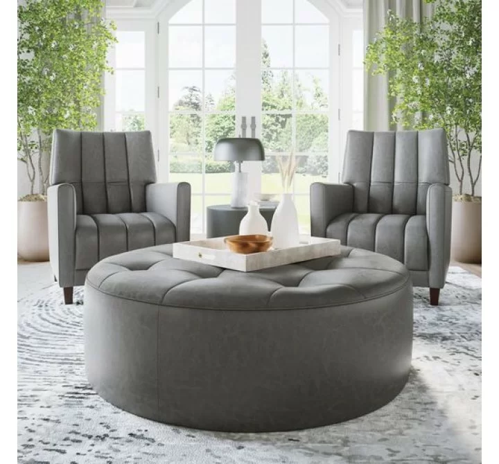 Sunpan Nilda Ottoman Vintage Charcoal Leather - Lifestyle