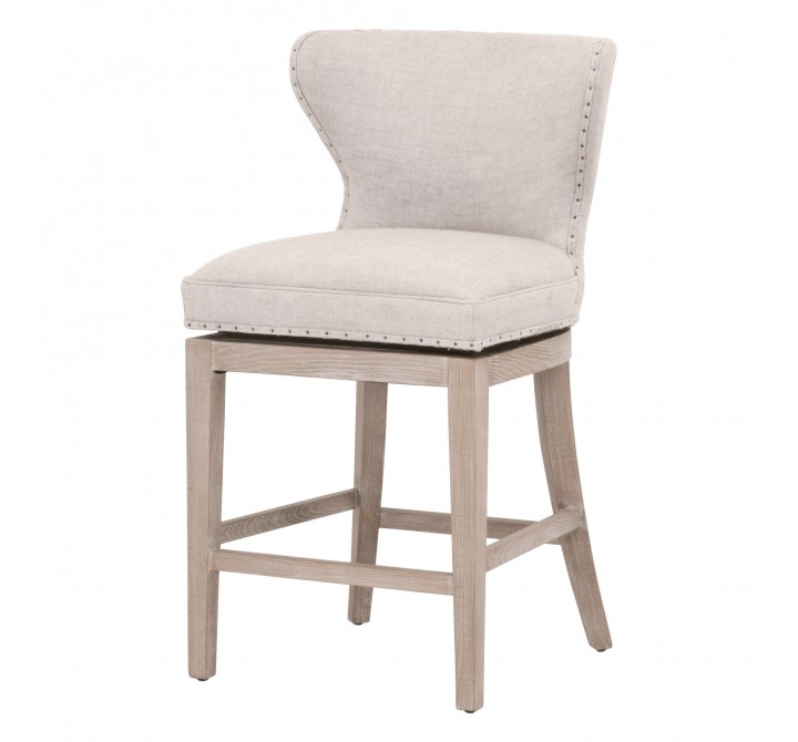 Milton Swivel Counter Stool - Bisque French Linen Natural Gray Ash - Angled