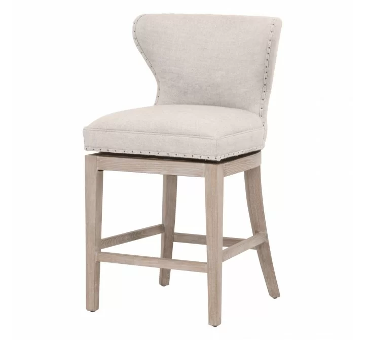 Milton Swivel Counter Stool - Bisque French Linen Natural Gray Ash - Angled