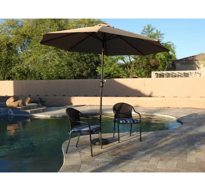 AZ Patio Heaters Solar Market Umbrella with LED Lights in Tan - Lifestyle
