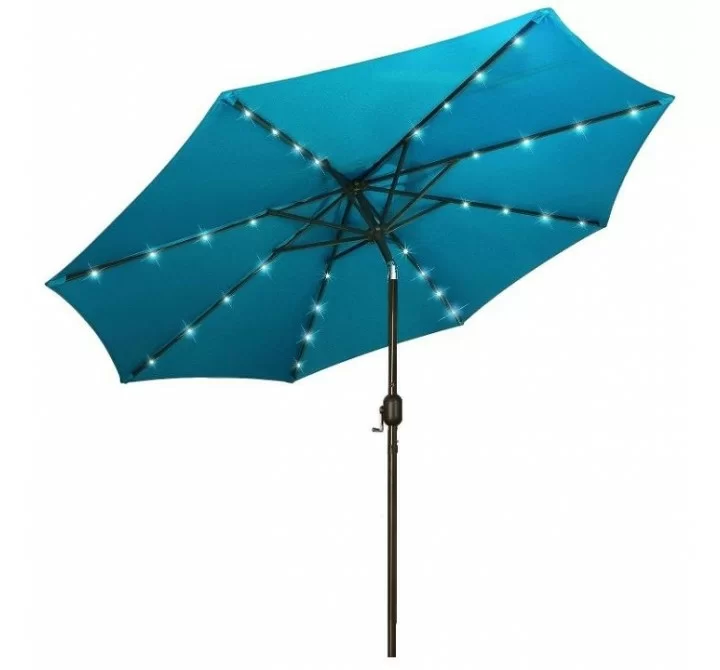 AZ Patio Heaters Solar Market Umbrella with LED Lights in Turquoise - Lifestyle