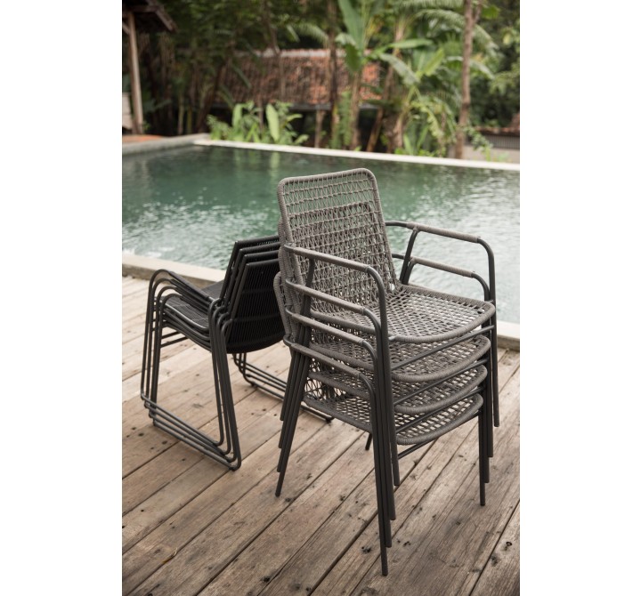 Azzurro Living Milos Stackable Dining Chair With Smoke Cushion - Stacked Lifestyle Photo